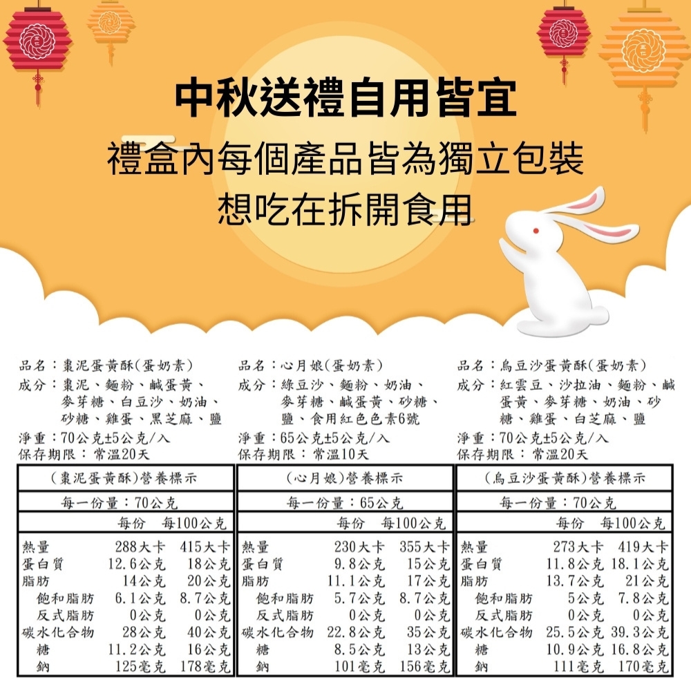 【給力食品】中秋節手提綜合禮盒6入 8入 手工招牌棗泥蛋黃酥 烏豆沙蛋黃酥 心月娘 禮盒組