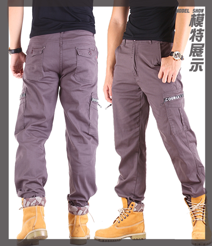 素面大側袋工作褲休閒長褲