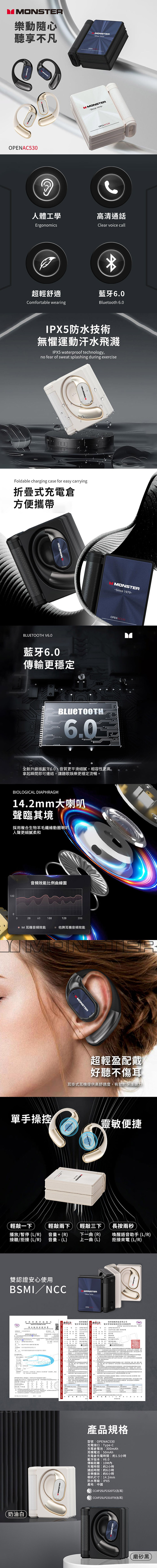 【MONSTER】Open Ear AC530 OWS開放式藍牙耳機 