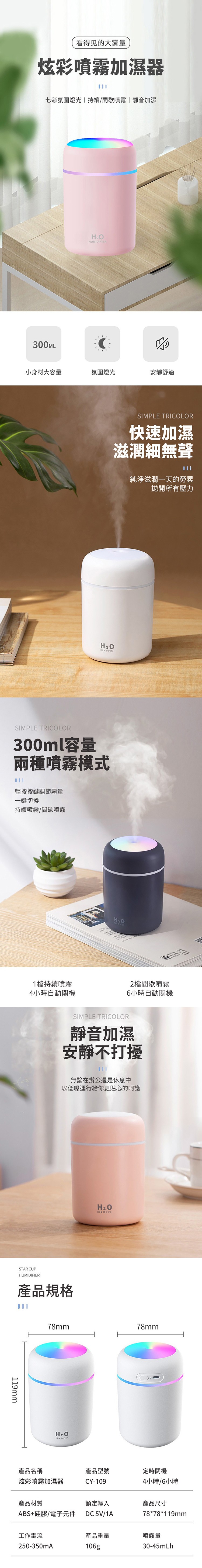 【CY呈云】A級福利品 炫彩噴霧加濕器-粉