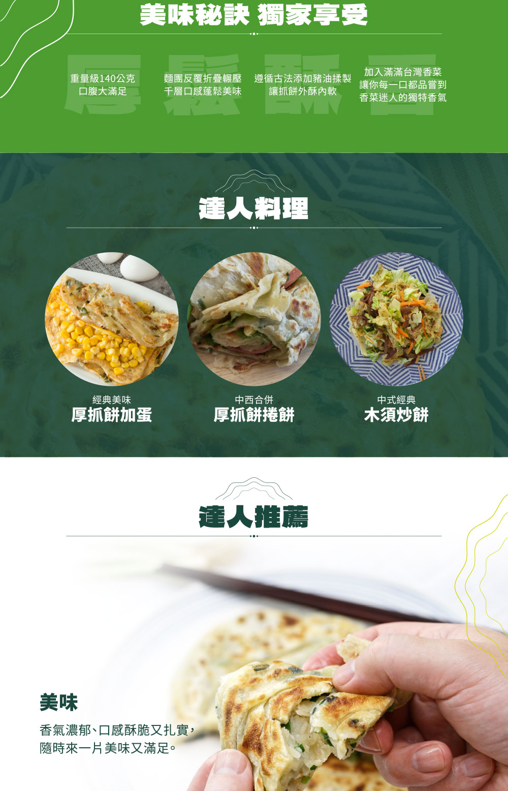 【達人上菜】厚抓餅系列任選(多蔥厚抓餅/香菜多厚抓餅)