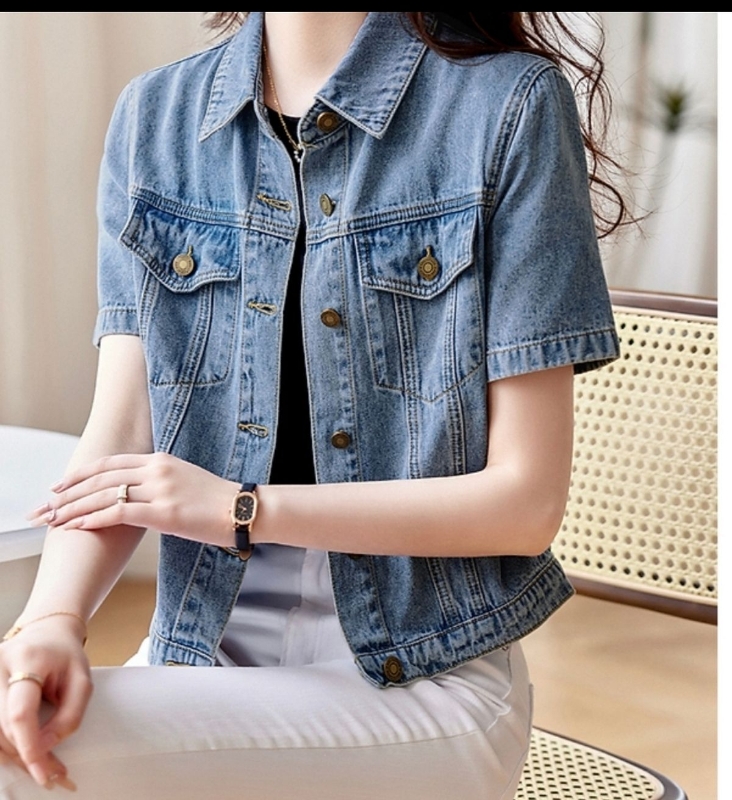 耐穿好搭風牛仔短袖牛仔外套