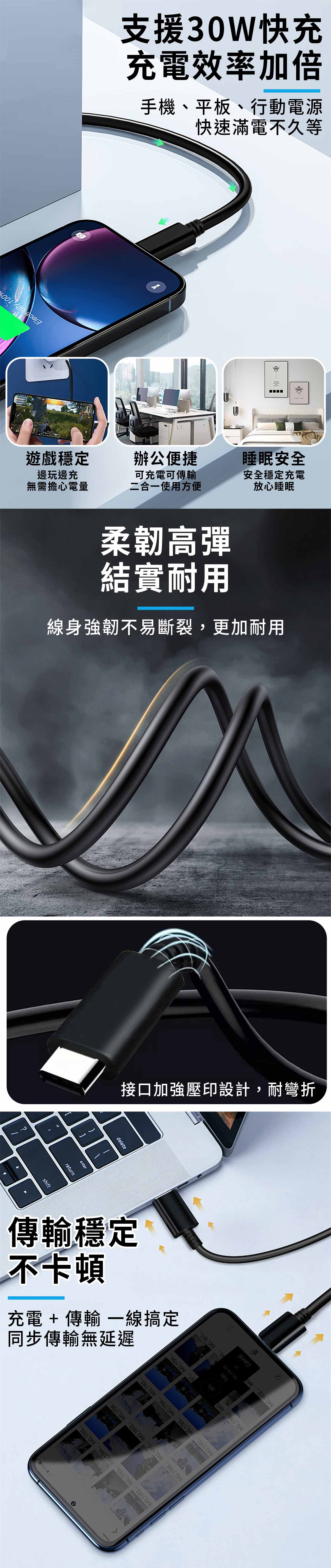 【APEX】PD 30W快充線 Type-C to Type-C充電線1.8M