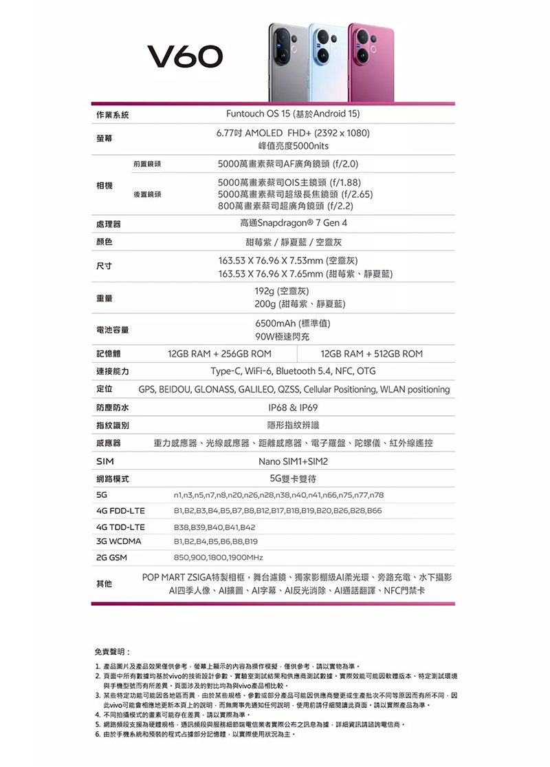 vivo V60 (12G/256G) 6.77吋 5G智慧型手機-贈空壓殼+13000行電+Redmi6 Active藍牙耳機+掛繩+韓版包+指環支架+噴劑