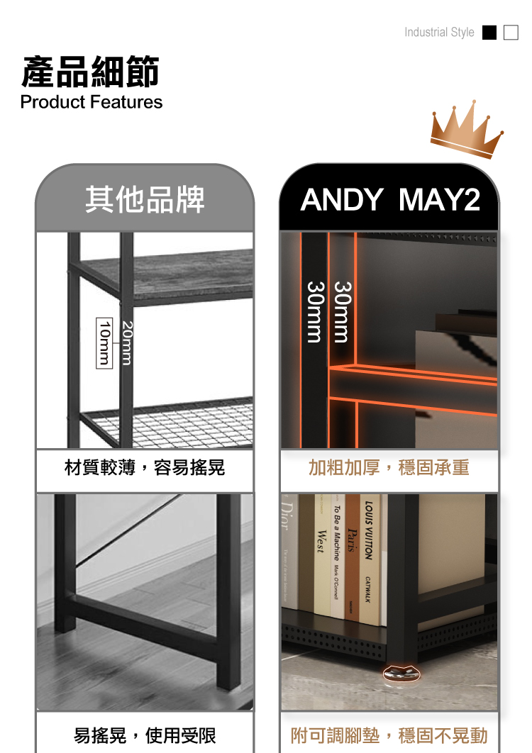【ANDYMAY2】阿姆斯升級全碳鋼收納層架工作桌/書桌-工作桌-桌面加高(OH-K213)