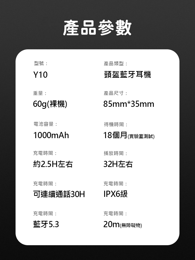Y10安全帽藍牙5.3耳機