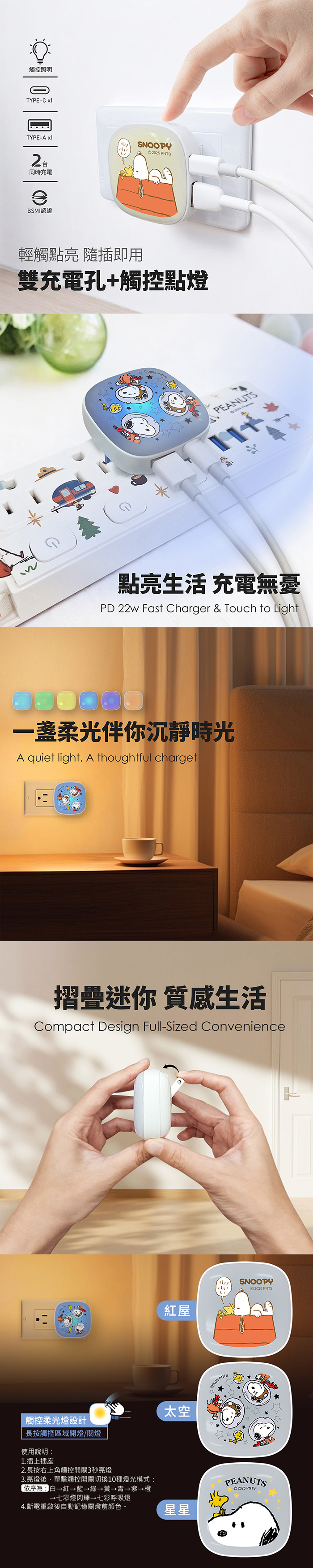 【正版授權】SNOOPY史努比 22W小燈泡充電器/充電頭