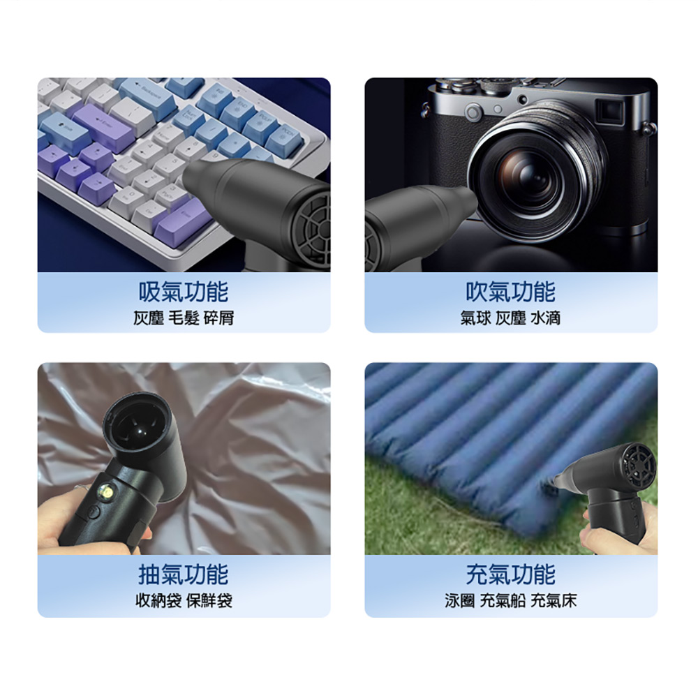 FAN-KXH-03 防塵器風扇 8件套裝組(13萬轉/分鐘 風速52米/秒 5檔風力 螢幕顯示 LED燈 吸吹抽充四合一)