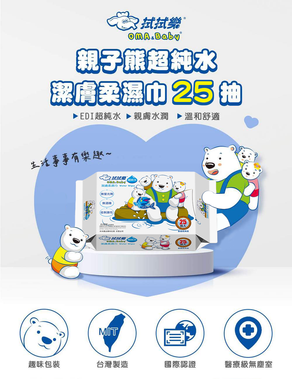 拭拭樂 超純水親子熊潔膚柔濕巾 25抽x36包-箱購