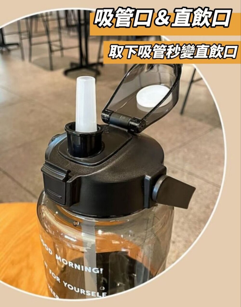 【運動魂】手提透明刻度運動水壺2000ml 加贈彈蓋吸管 密封防漏 輕鬆提握