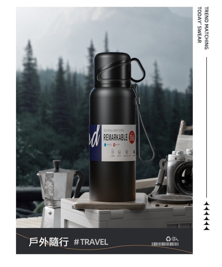  316不鏽鋼雙蓋保溫瓶1680ml 杯蓋 提把 便攜
