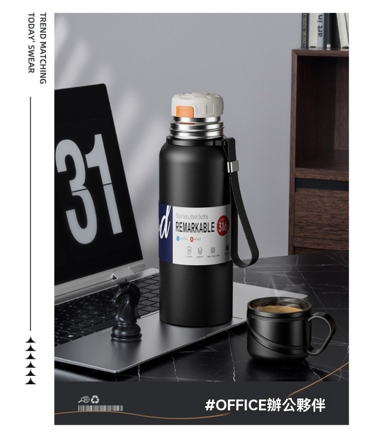  316不鏽鋼雙蓋保溫瓶1680ml 杯蓋 提把 便攜