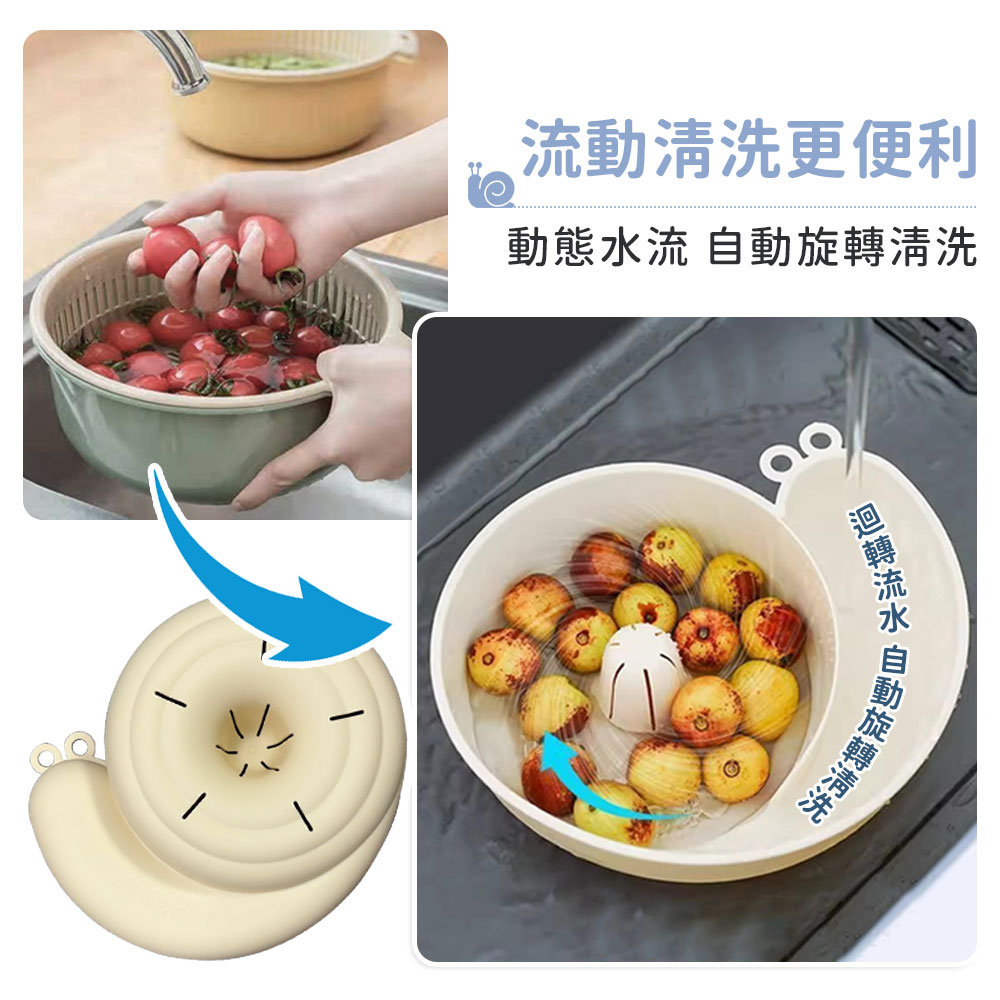 水沖自轉蝸牛洗水果盆