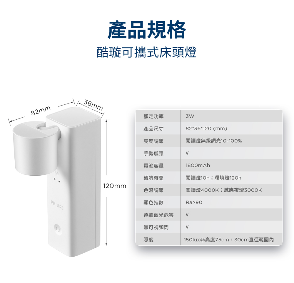【飛利浦】飛利浦 PAS341 酷璇可攜式床頭燈
