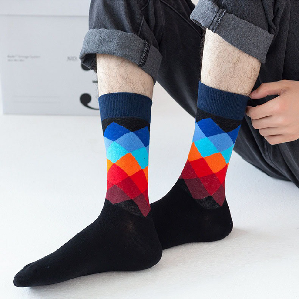 INS男女情侶款潮流時尚圖案趣味個性中筒襪子5入組