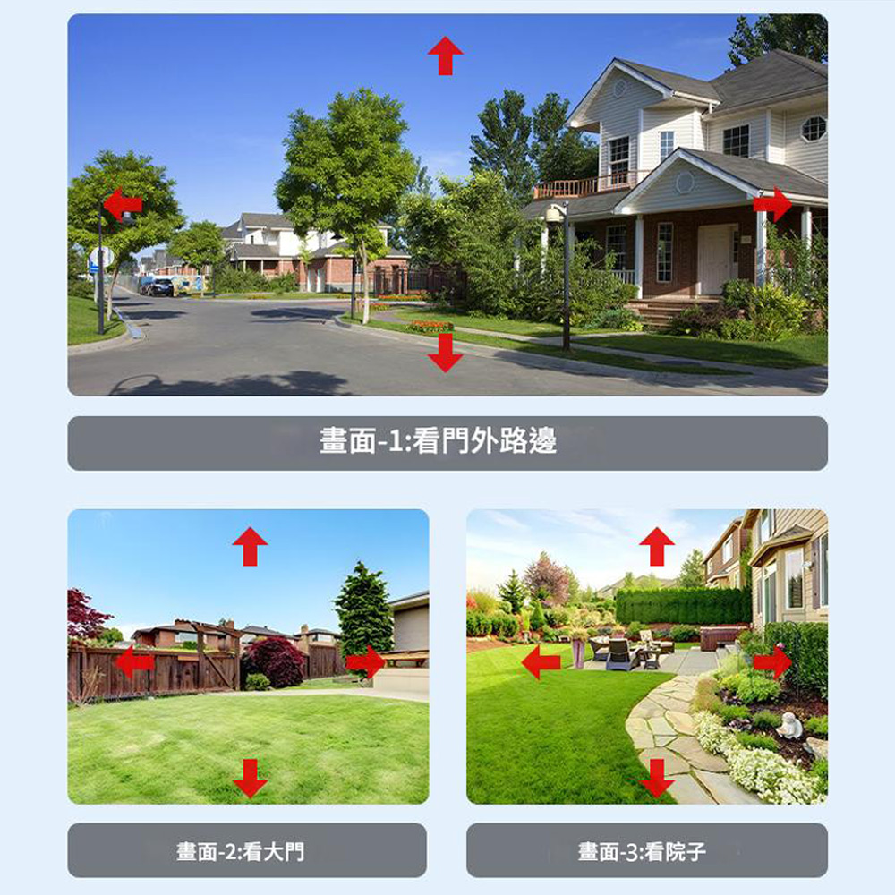監控王 VTS30-4G 可插4G/5G-SIM卡連網太陽能板Type-C供電雙用帶夜視燈三鏡頭畫面360度旋轉球監視攝影機(雙向通話 可插TF卡)