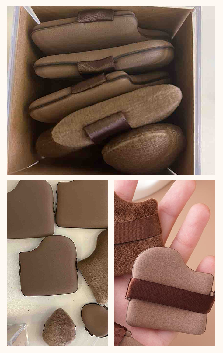 定妝乾濕兩用氣墊粉撲 巧克力餅乾粉撲(1盒6件) 手指粉撲 植絨粉撲 化妝工具 化妝海綿 氣墊粉撲