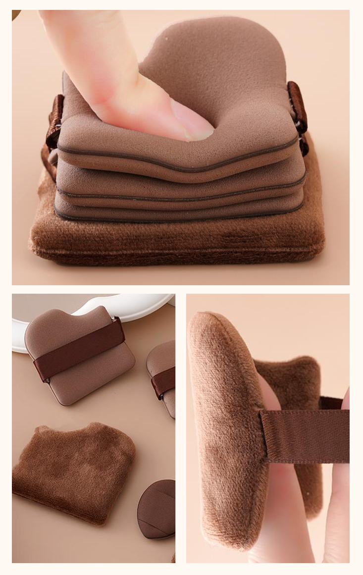 定妝乾濕兩用氣墊粉撲 巧克力餅乾粉撲(1盒6件) 手指粉撲 植絨粉撲 化妝工具 化妝海綿 氣墊粉撲