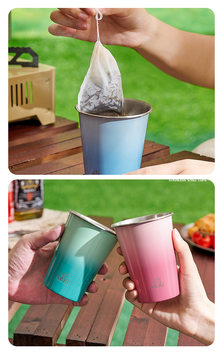 304不銹鋼戶外露營杯 4杯一組 附收納袋 野營杯 不銹鋼杯 野餐水杯 啤酒杯 350ml