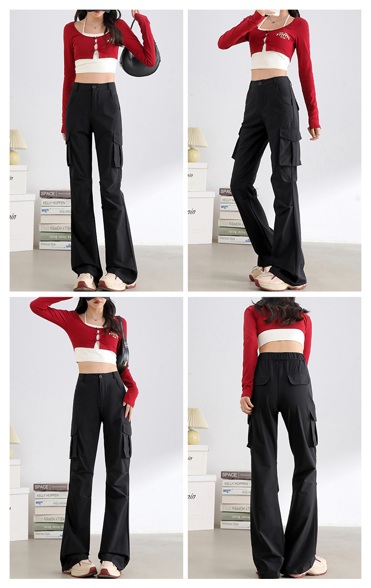 時尚復古風微喇叭工裝褲 輕薄軟款/春秋款 2色M-XL可選 工作褲 口袋褲 長褲