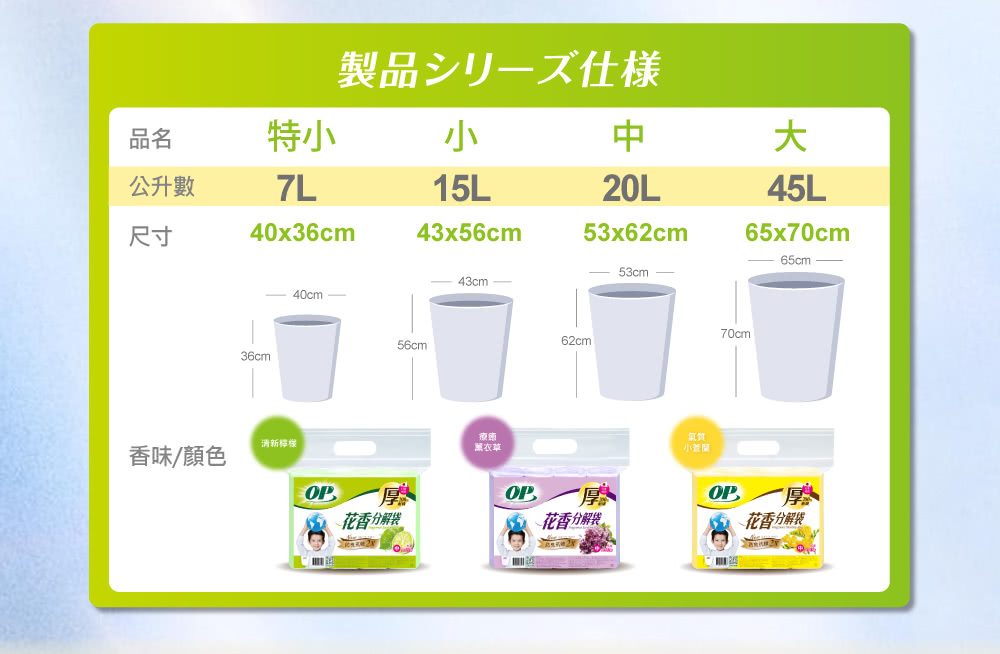 OP 花香分解袋 清潔袋 垃圾袋 (中)20Lx3捲入