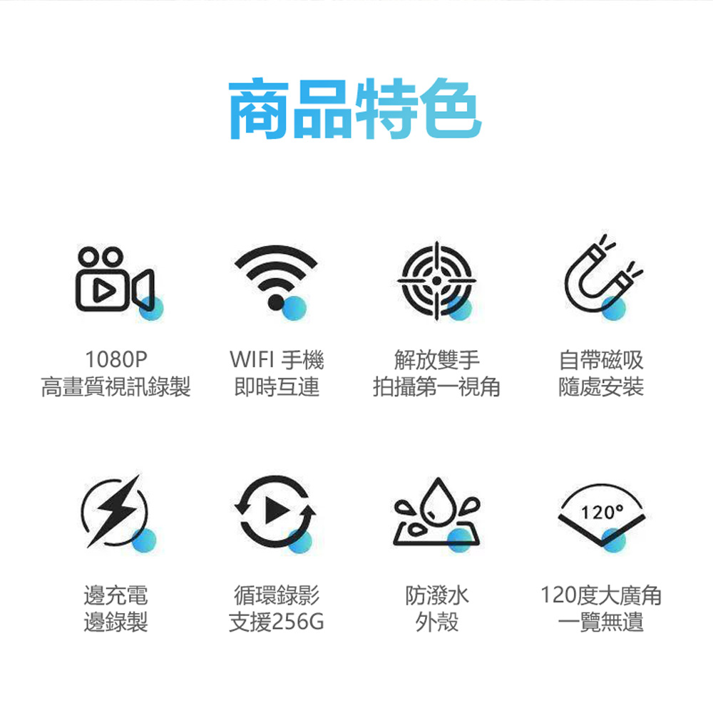 H88-SHOT 1080P帶磁吸拇指迷你小運動相機(WiFi連線 隨身便攜背夾 磁吸機身 微型相機 可邊充邊錄)