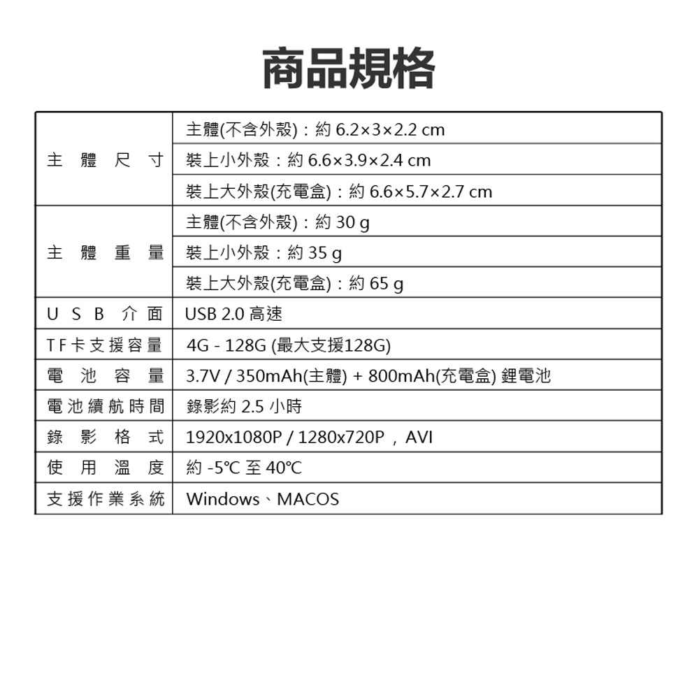 MD 10-SHOT 1080P 帶外殼+充電盒外殼磁吸拇指迷你小彩屏運動相機(磁吸機身 高畫質微型相機)