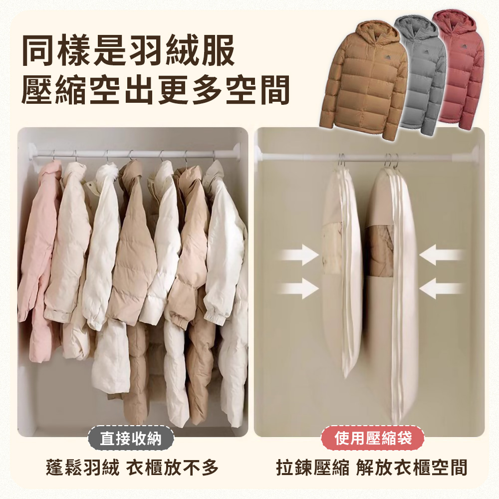 掛式透明壓縮防塵衣物收納袋(短款/長款)