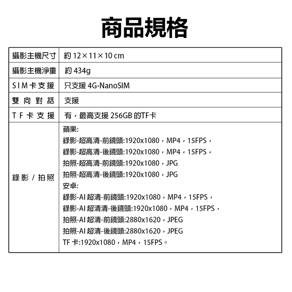 監控王 Ai Car 4G智慧雙鏡頭 可移動網路攝影機(可插4G SIM卡連網 1080P高清畫質 雙鏡頭監控 雙向通話)