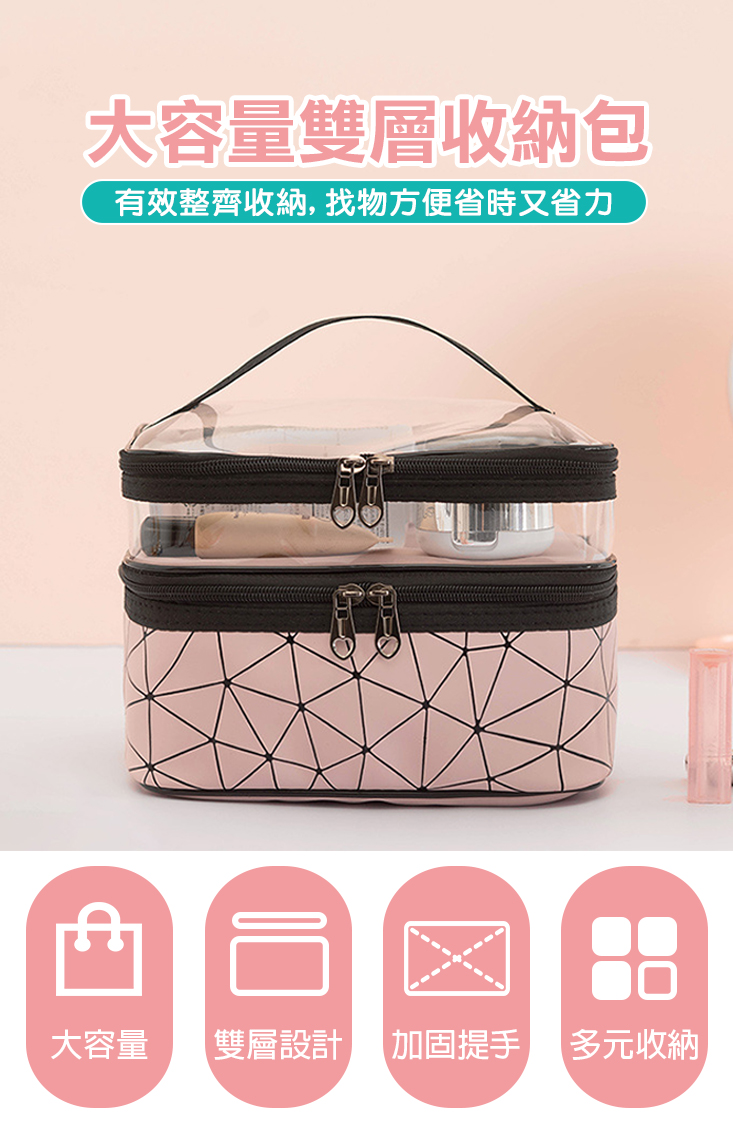 大容量雙層菱格紋收納化妝包