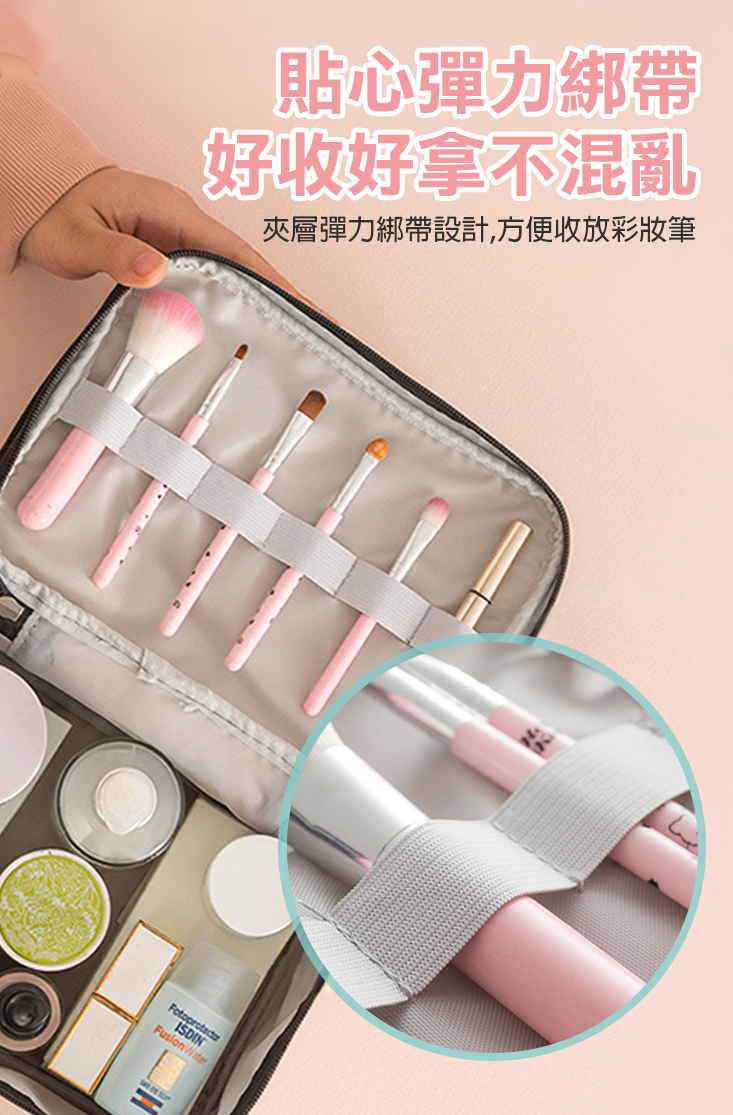 大容量雙層菱格紋收納化妝包