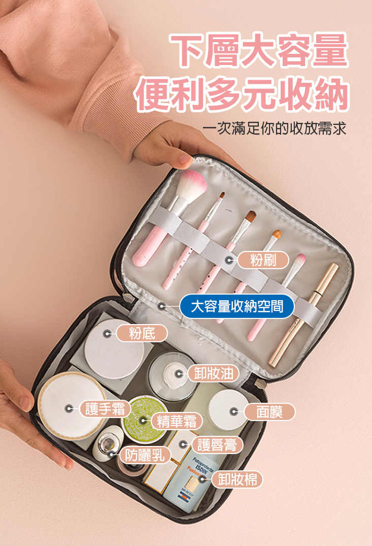 大容量雙層菱格紋收納化妝包