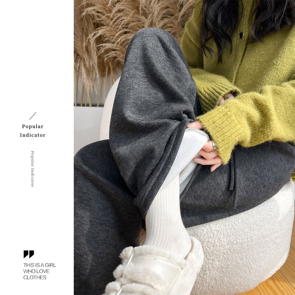 韓版保暖禦寒厚磅刷毛針織寬褲