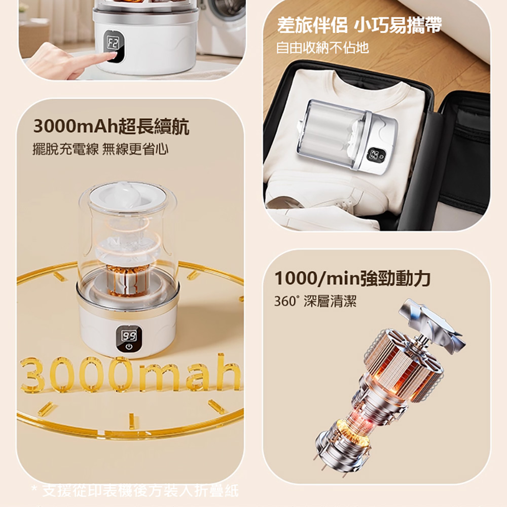 MC-116 便攜式無線迷你洗衣機(超長續航 輕巧便攜 貼身衣物 一鍵清洗 智能數顯)