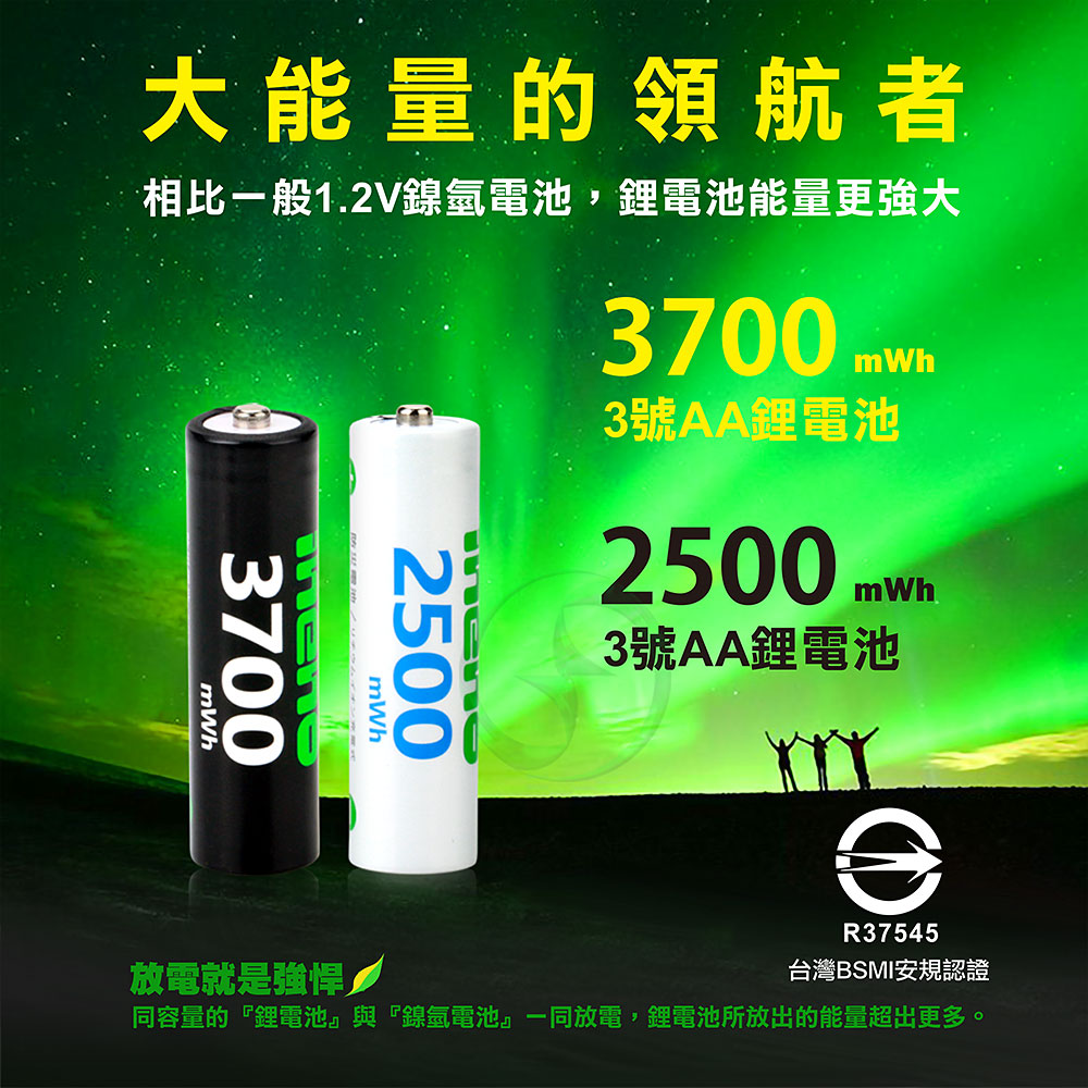 【ineno】3號/AA 恆壓可充式1.5V鋰電池全新特大能量3700mWh+(3號4槽)AI隨身收納盒充電器組合