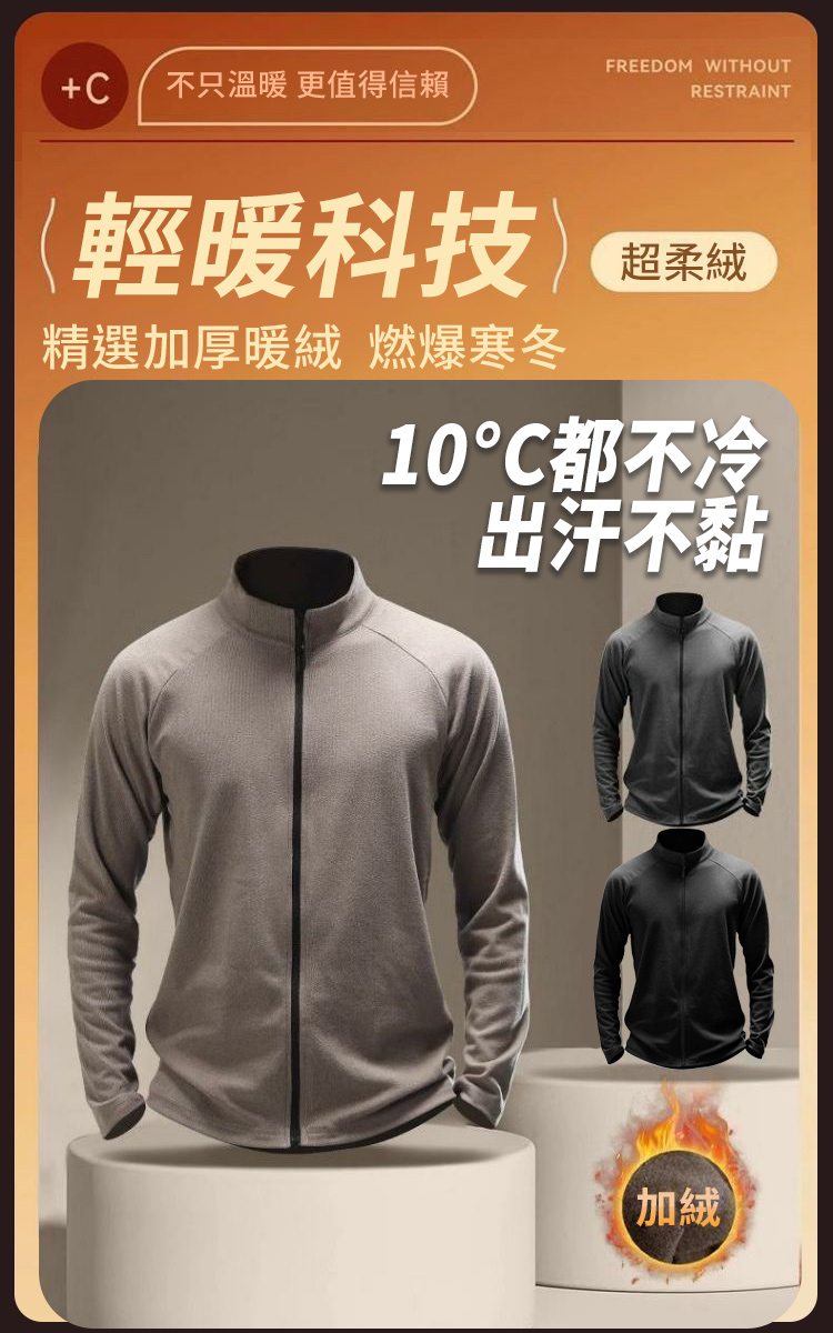 男款加絨保暖立領運動外套