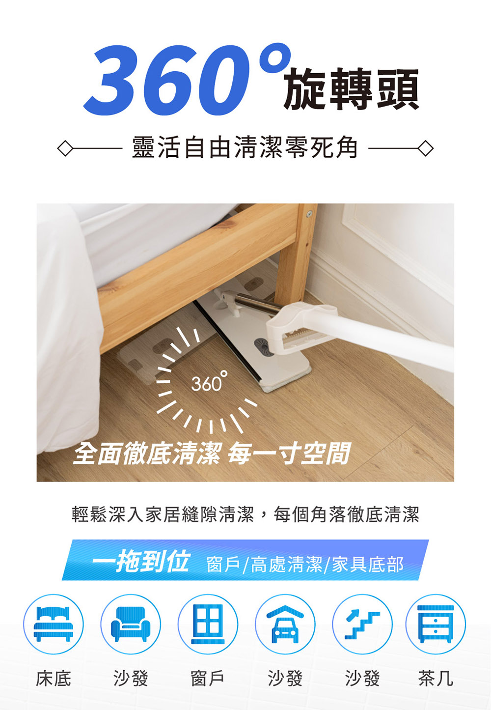 【巧福】免手洗平板拖把水桶組 UC-145｜乾濕兩用｜升級刮水膠條＋贈摺疊水桶