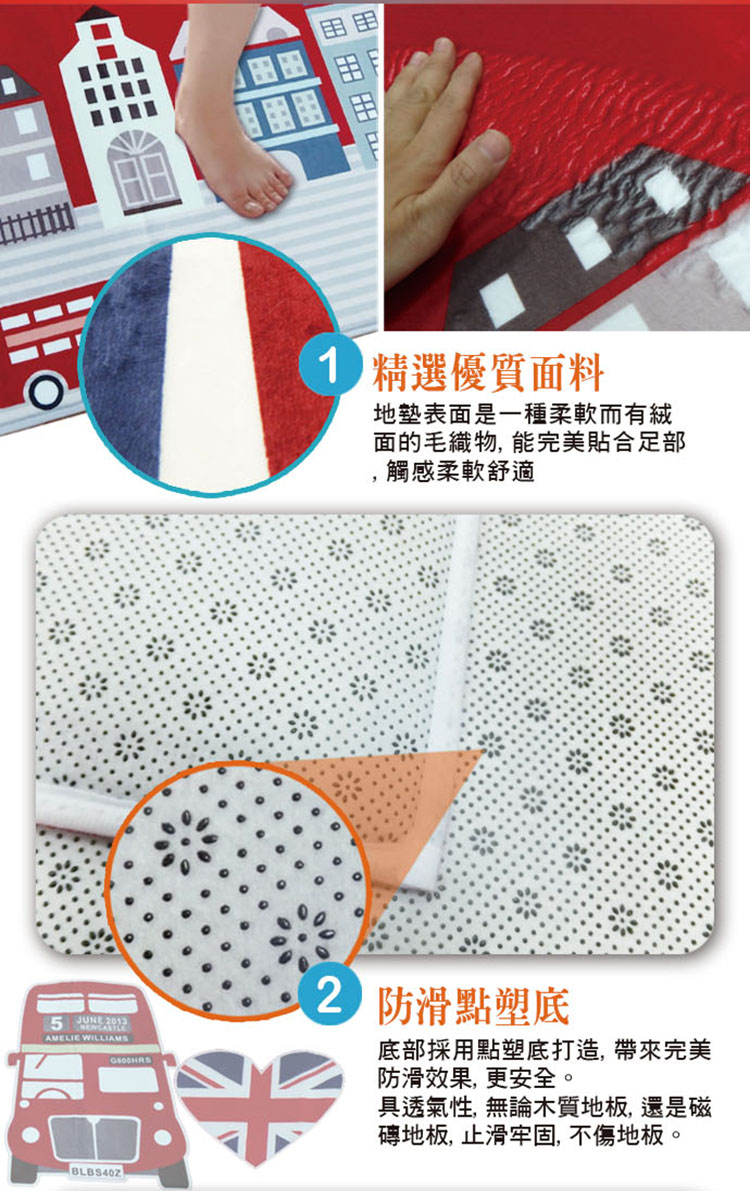 專櫃級 大版英倫風超回彈地墊80x120cm
