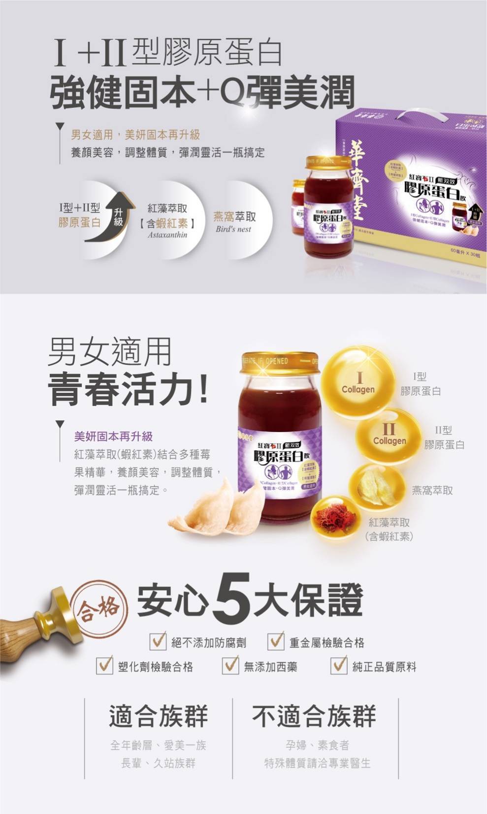 華齊堂保健飲品[禮盒] 葡萄糖胺 雪蛤燕窩 敖滴雞精 無糖雙篸 葉黃素 靈芝飲