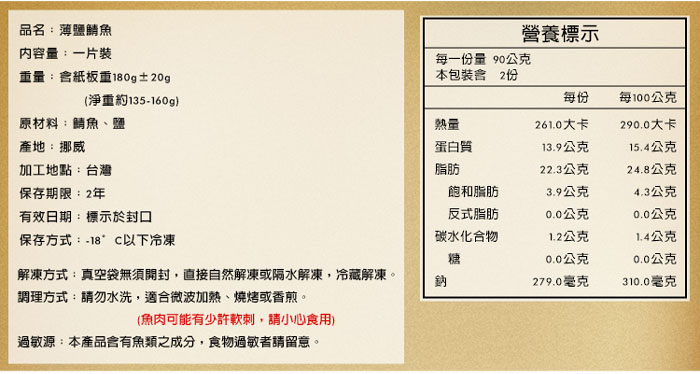 【築地一番鮮】特大挪威薄鹽鯖魚片180g