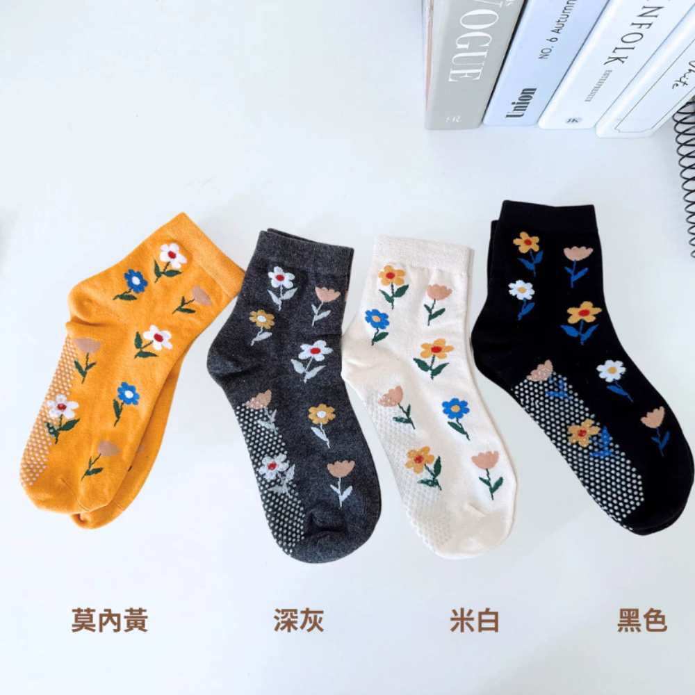 凱美棉襪業｜MIT台灣製造 花朵中筒止滑襪 22-26cm 凱美棉業