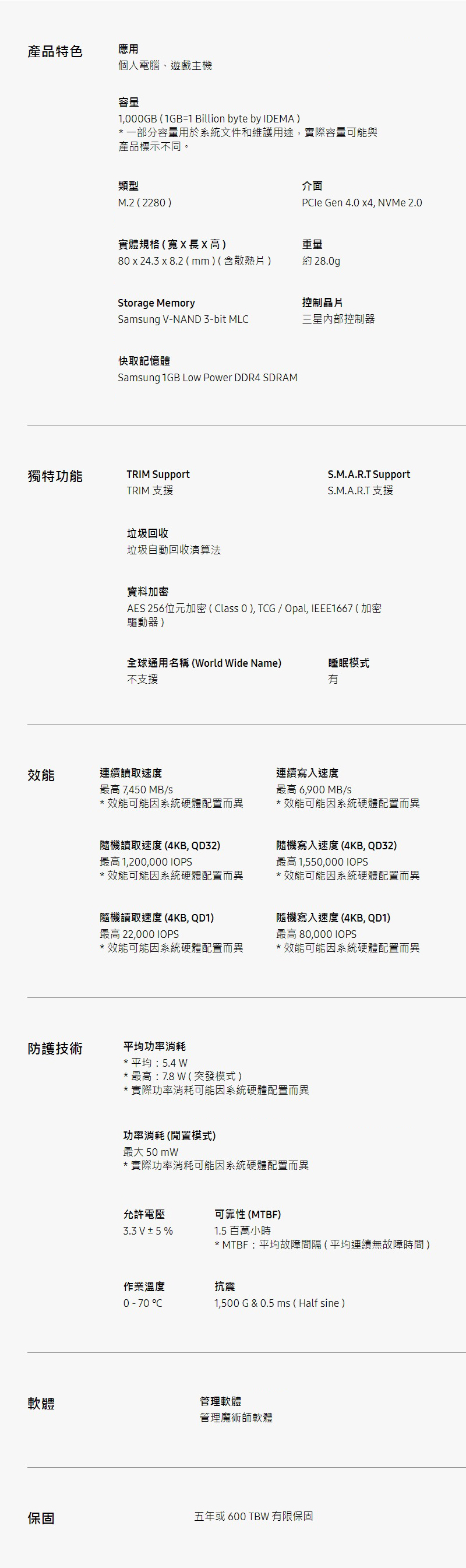 【SAMSUNG】990PRO PCIe 4.0固態硬碟1TB 含散熱片