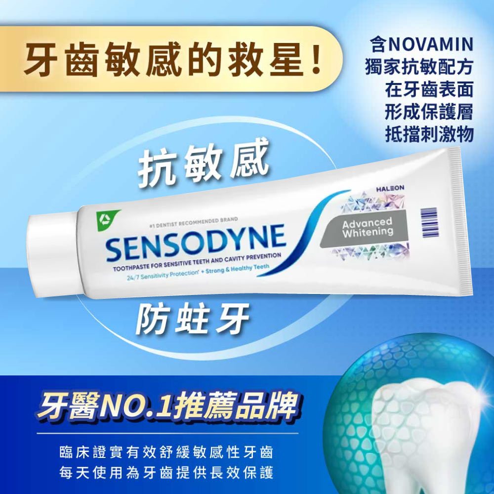【SENSODYNE 舒酸定】長效抗敏牙膏 進階亮白配方 184公克