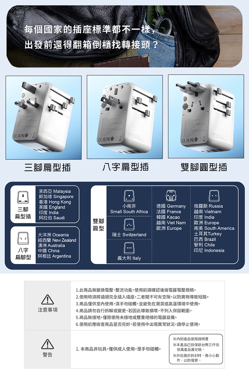 【CHOZEN】 PD70W氮化鎵 六合一快充萬國插座/附線 出國1顆搞定