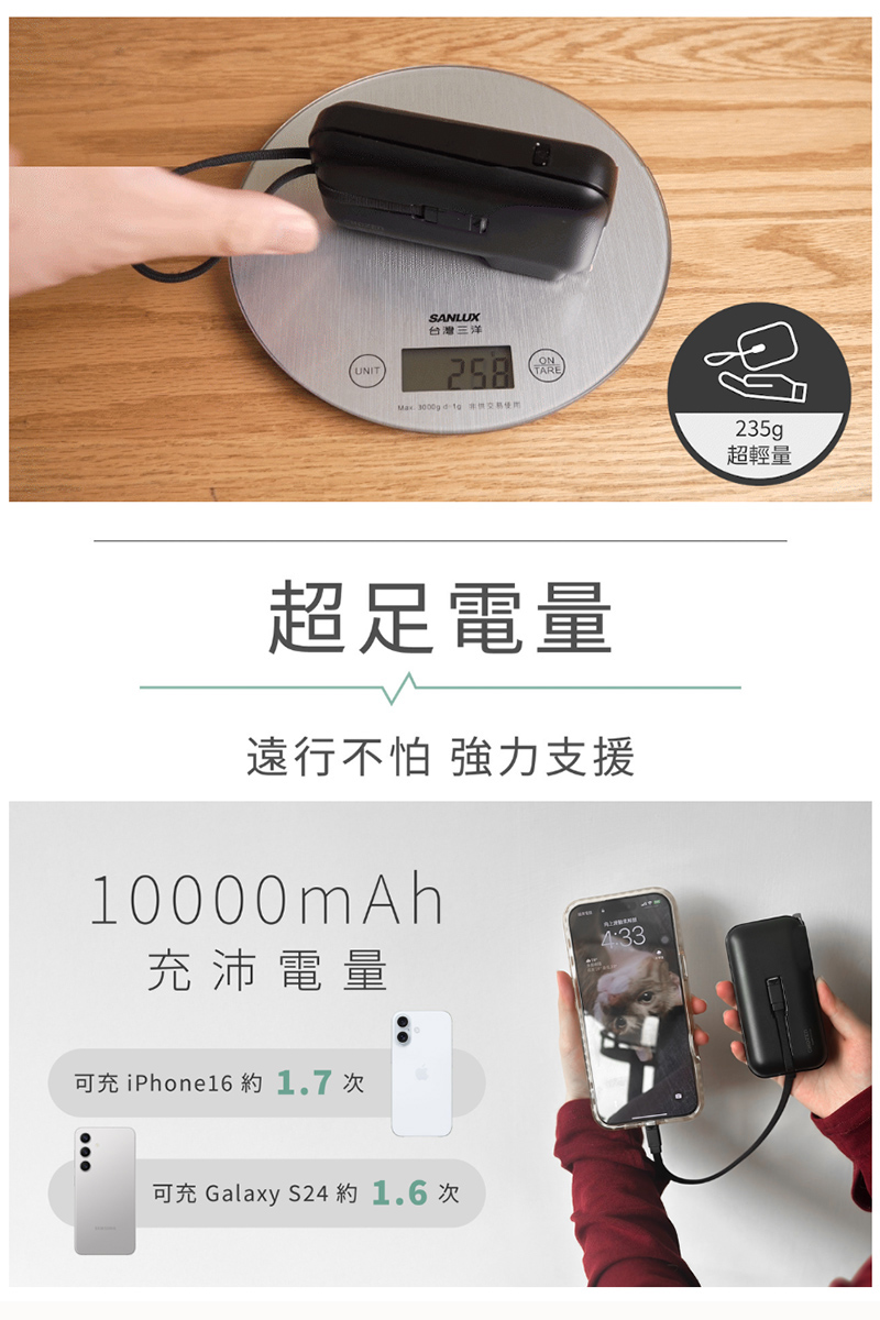 【CHOZEN】 雙線快充口袋行動電源10000mAh /夜輕黑/淺荷綠/棉霧白(贈轉換插頭)