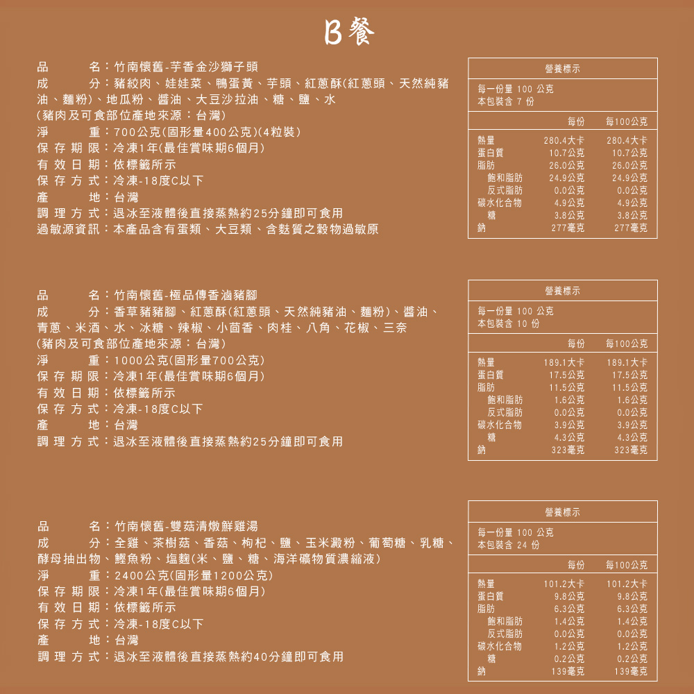 【竹南懷舊】三件組(雙菇清燉鮮雞湯+極品傳香滷豬腳+芋香金沙獅子頭) 年菜/桌菜/圍爐