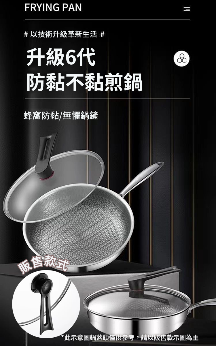 加厚不鏽鋼蜂窩紋平底鍋30cm