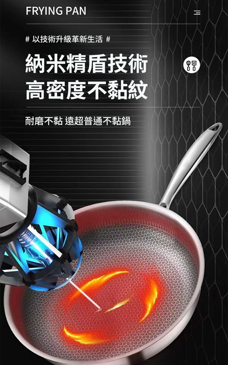 加厚不鏽鋼蜂窩紋平底鍋30cm