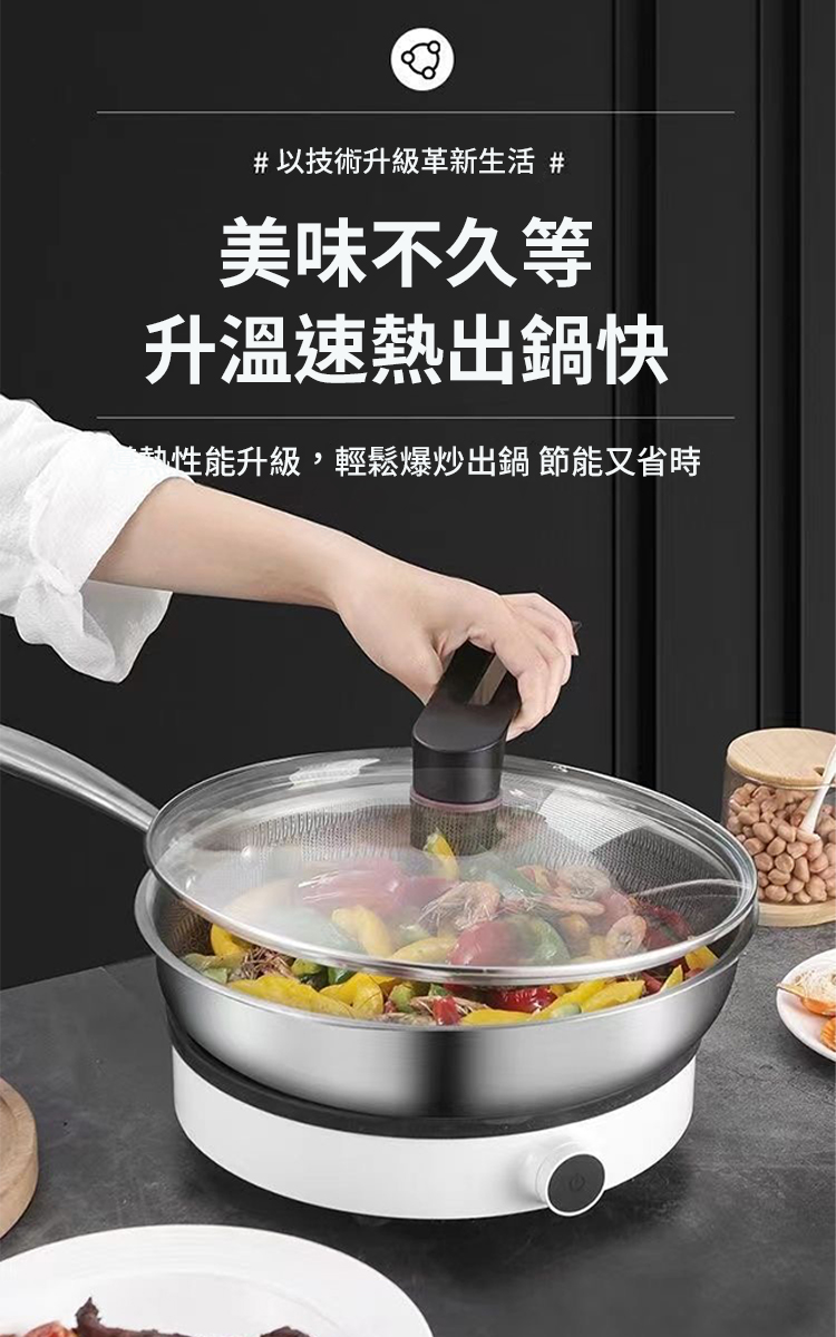 加厚不鏽鋼蜂窩紋平底鍋30cm