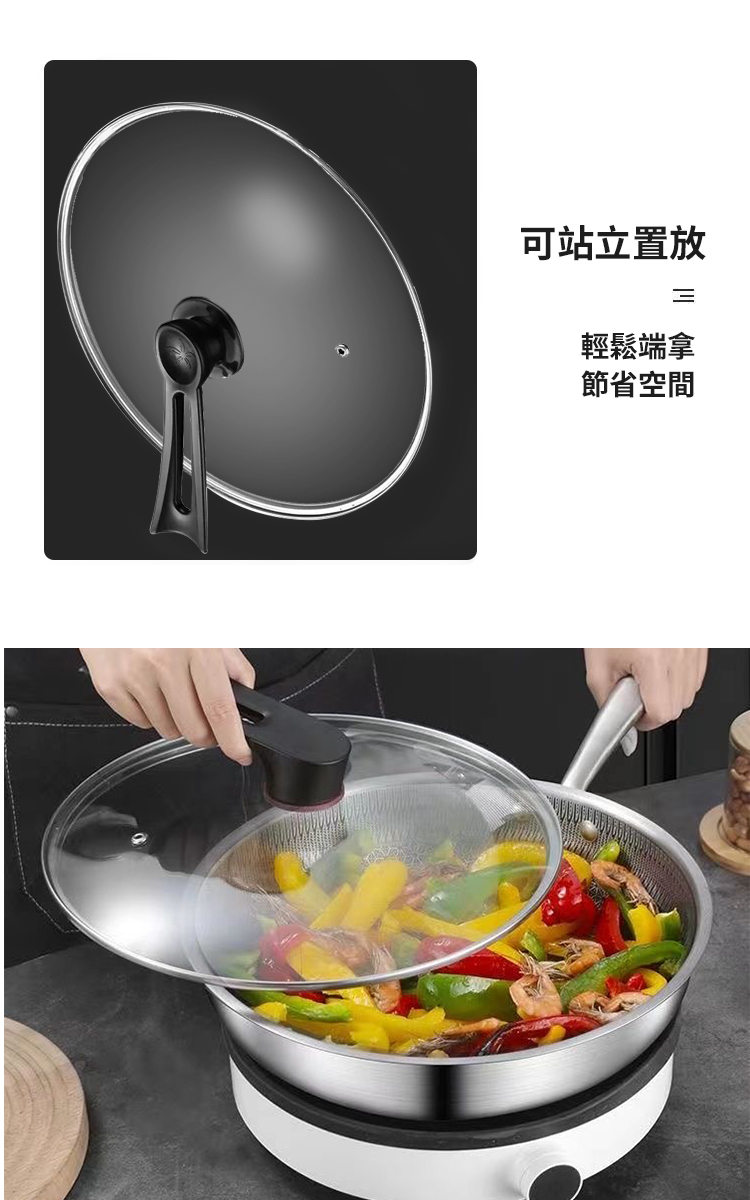 加厚不鏽鋼蜂窩紋平底鍋30cm